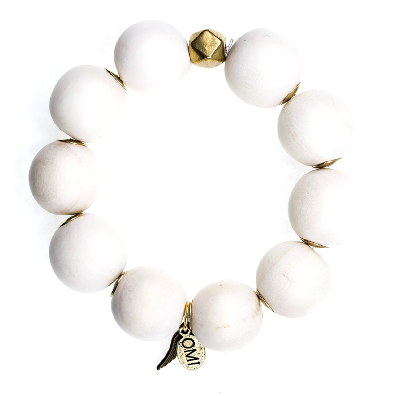 White Wood Big Bead Bracelet with Gold Geometric Bead and Spacers  20mm-Wholesale