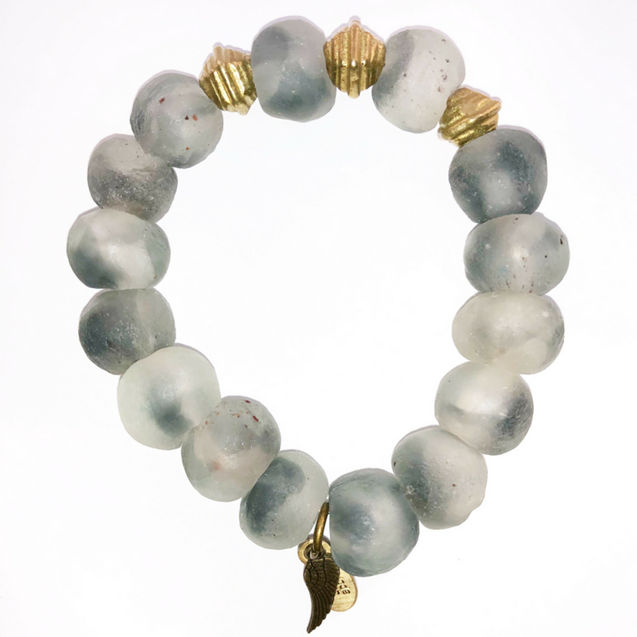 Grey Sea Glass With 3 Tibetan Lantern Beads 12MM-Wholesale