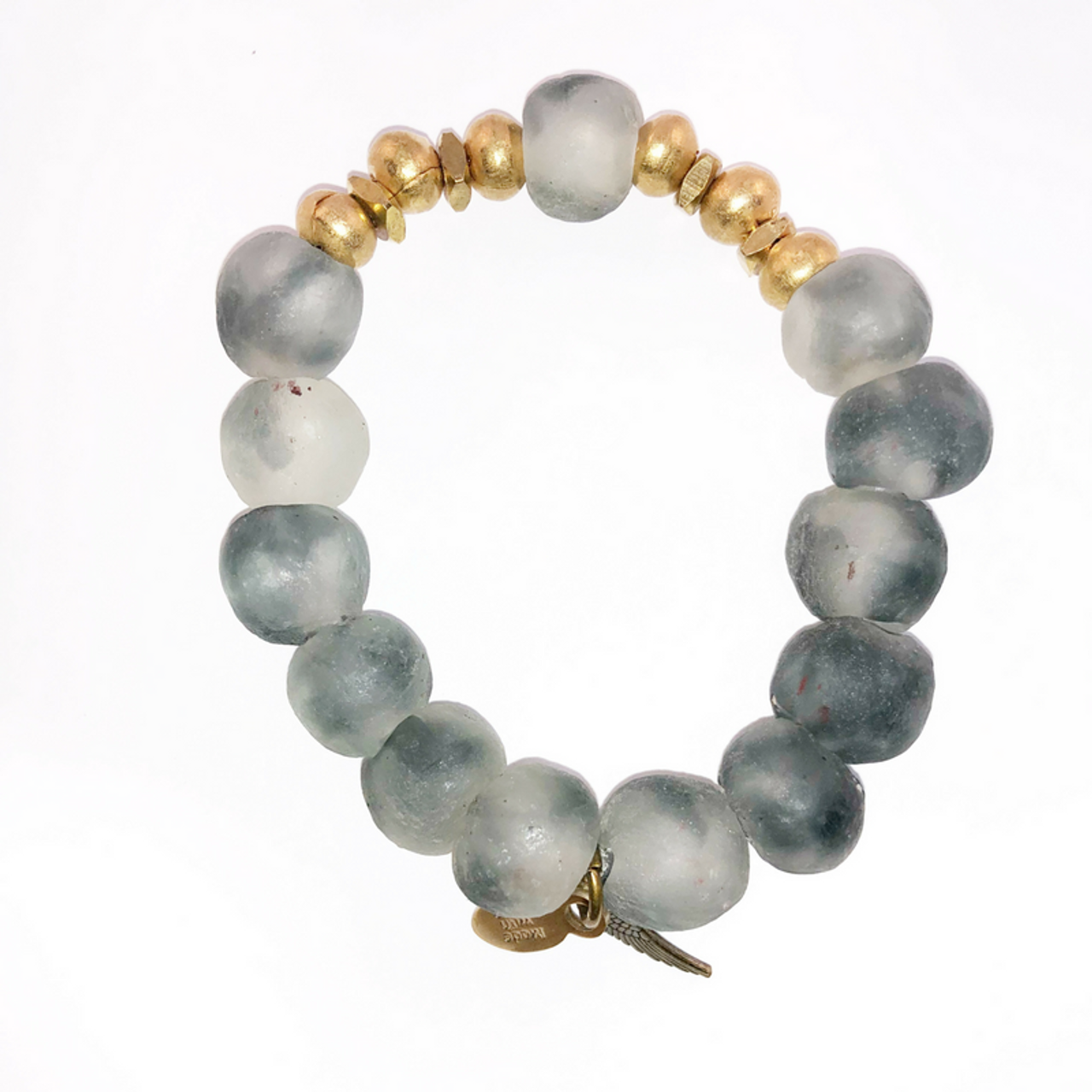 Grey Sea Glass With Round Tibetan Gold Beads 12 MM-Wholesale