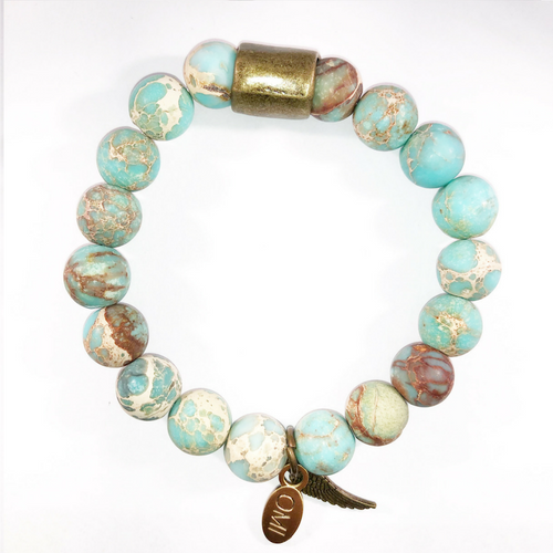 Matte Turquoise Jasper with small bronze tube 10MM Matte Turquoise Jasper with small bronze tube 10MM