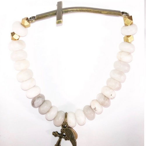 She IS Grace Bronze Cross with Natural Agate Rondelle 8MM She IS Grace Bronze Cross with Natural Agate Rondelle 8MM
