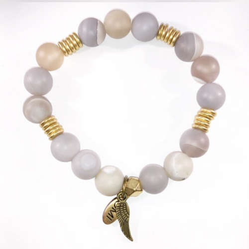 SHE IS Blessed Grey Agate with round gold spacers 10MM SHE IS Blessed Grey Agate with round gold spacers 10MM