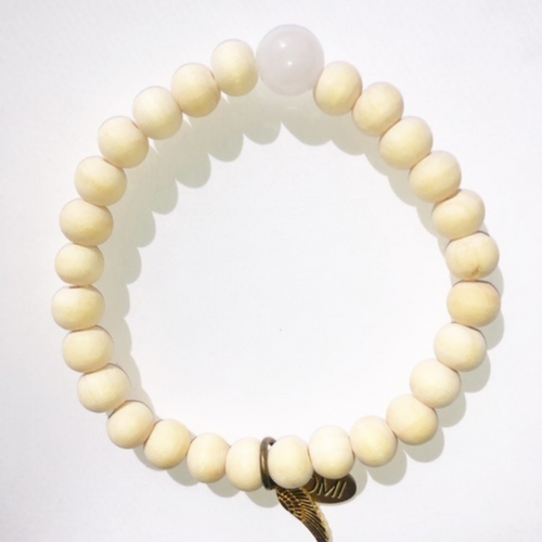 Make A Wish Light wood with pink quartz wish bead 8MM