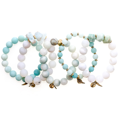 Amazonite Druzy Bead Bracelet Set with Brass and OMI Charms - 10 mm Amazonite Druzy Bead Bracelet Set with Brass and OMI Charms - 10 mm