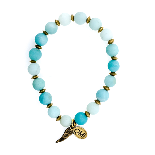 Aqua Marble Stone Bead Bracelet with Tassel - 10mm