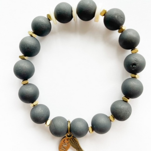 Eye of the Tiger black druzy with shell 10MM