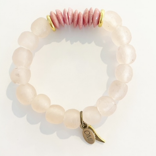 Sweet Love Pink sea glass with shell chip 10MM Sweet Love Pink sea glass with shell chip 10MM