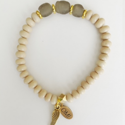 Serenity Petrified wood with sea glass 6MM Serenity Petrified wood with sea glass 6MM