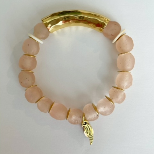 Sweet Pea Pink sea glass with gold bar 10MM Sweet Pea Pink sea glass with gold bar 10MM