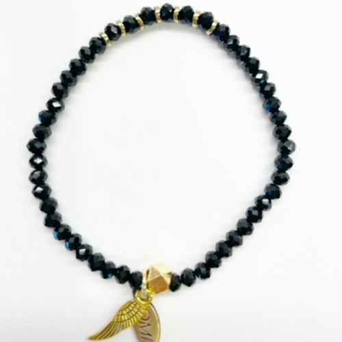 Live Love Sparkle Black faceted crystal with 7 gold discs 2MM Live Love Sparkle Black faceted crystal with 7 gold discs 2MM