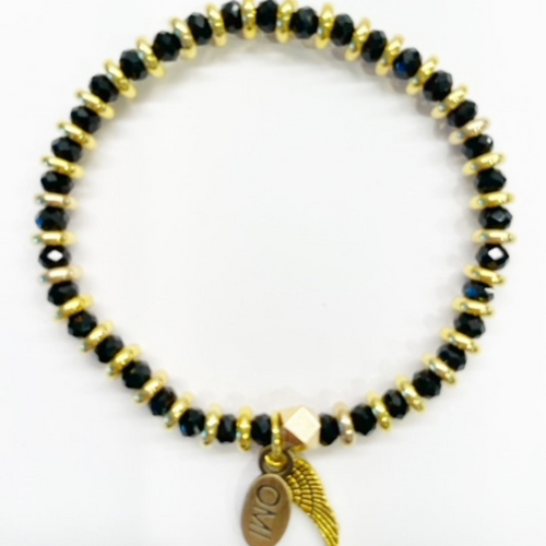 Live Love Sparkle Black crystal with gold disc all around 2MM Live Love Sparkle Black crystal with gold disc all around 2MM