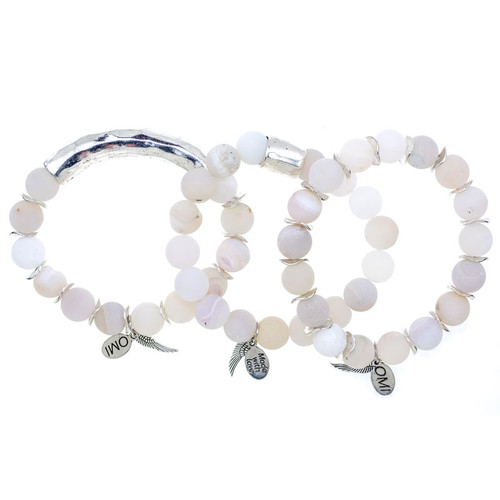 Clear Druzy Stone Bead Bracelet with Silver Accents - 10mm Clear Druzy Stone Bead Bracelet with Silver Accents - 10mm