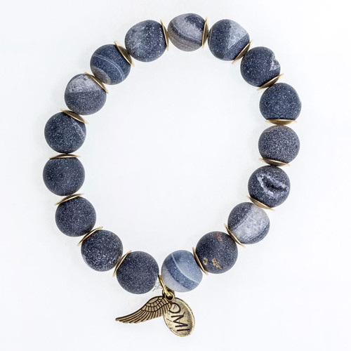 Dark Grey Druzy Stone Bead Bracelet with Gold Spacers - 10mm Dark Grey Druzy Stone Bead Bracelet with Gold Spacers - 10mm