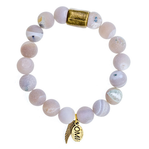 Grey Druzy Stone Bead Bracelet with Bronze Tube - 10mm Grey Druzy Stone Bead Bracelet with Bronze Tube - 10mm