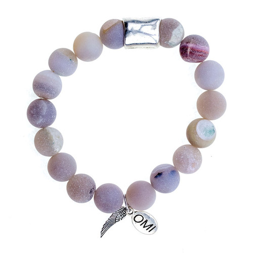 Grey Druzy Stone Bead Bracelet with Silver Tube - 10mm Grey Druzy Stone Bead Bracelet with Silver Tube - 10mm