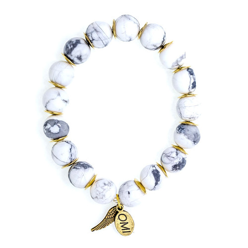 Grape White Marble Howlite Stone Bead Bracelet with Bronze Spacers - 10mm Grape White Marble Howlite Stone Bead Bracelet with Bronze Spacers - 10mm
