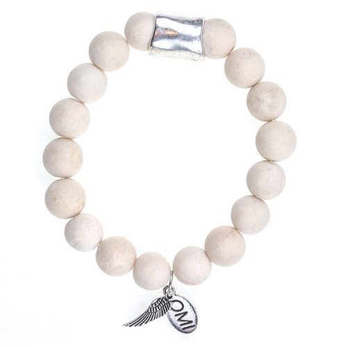 Petrified Wood Bead Bracelet with Silver Tube - 10mm Petrified Wood Bead Bracelet with Silver Tube - 10mm