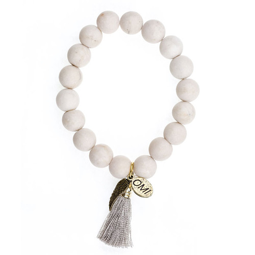 Petrified Wood Bead Bracelet with Tassel - 10mm
 Petrified Wood Bead Bracelet with Tassel - 10mm