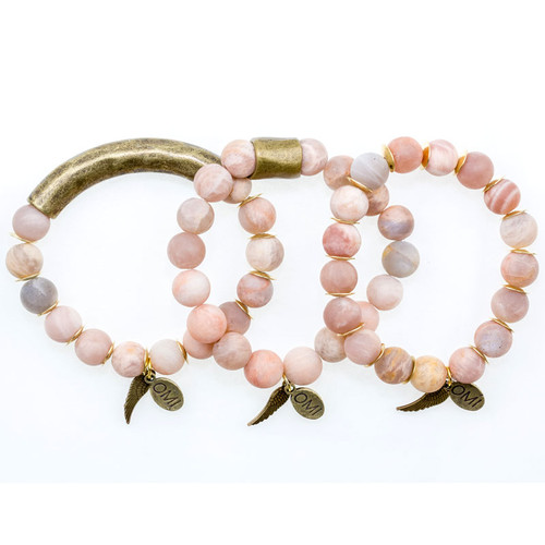 Matte Sunstone Bead Bracelet Set - 10mm Matte Sunstone Bead Bracelet Set - 10mm