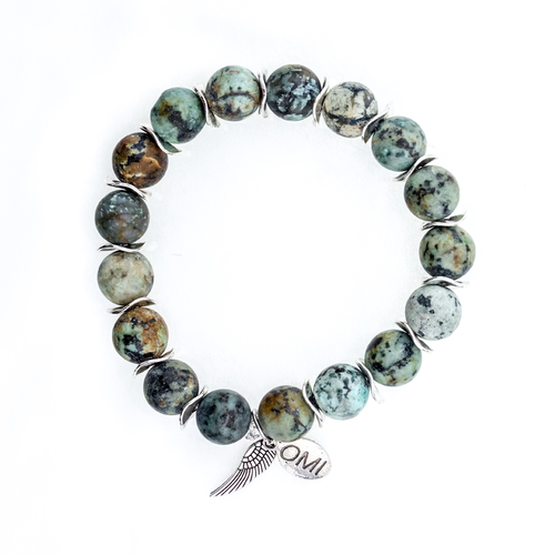 African Turquoise Stone + Stainless Steel Accents Stretch Bracelet // 8