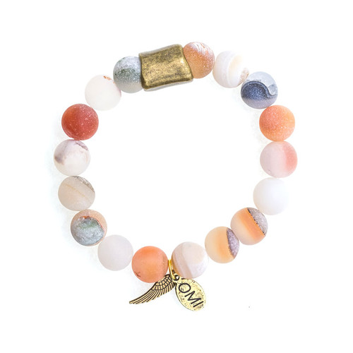 Blush Matte Druzy Stone Bead Bracelet with Bronze Tube - 10mm-Wholesale Blush Matte Druzy Stone Bead Bracelet with Bronze Tube - 10mm-Wholesale
