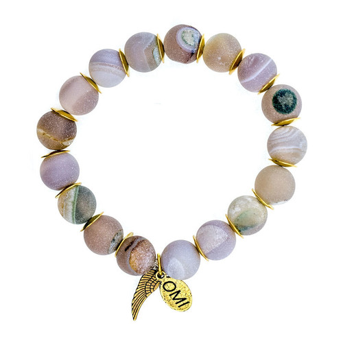 Grey Matte Druzy Stone Bead Bracelet with Bronze Spacers - 10mm-Wholesale Grey Matte Druzy Stone Bead Bracelet with Bronze Spacers - 10mm-Wholesale