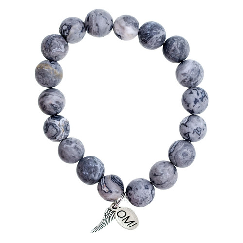 Grey Jasper Stone Bead Bracelet - 8mm