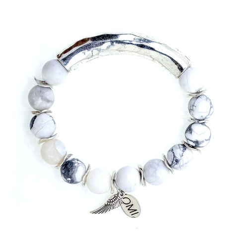 Blue Howlite Beaded Crown Jewel Bracelet with Silver Spacers