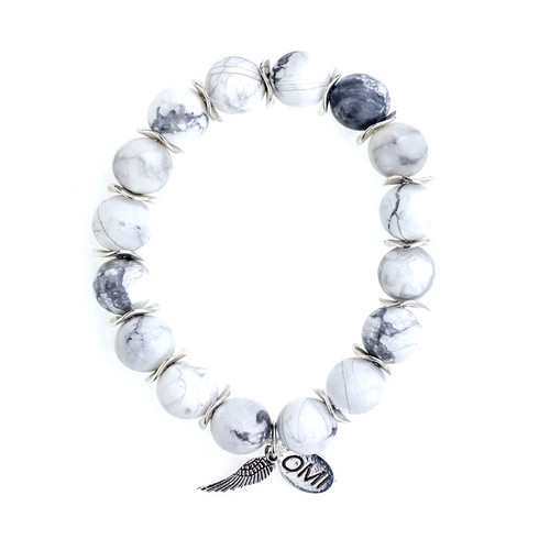 White Marble Beaded Bracelet Beaded Bracelet with End Beads | L