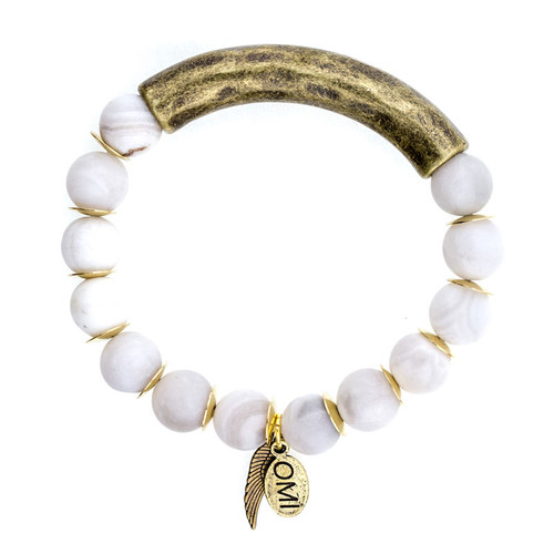 Matte Natural Agate Stone Bead Bracelet with Bronze Bar and Spacers- 10mm-Wholesale Matte Natural Agate Stone Bead Bracelet with Bronze Bar and Spacers- 10mm-Wholesale