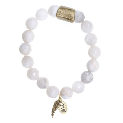 Faceted Natural Agate Stone Bead Bracelet with Bronze Tube- 10mm-Wholesale  Faceted Natural Agate Stone Bead Bracelet with Bronze Tube- 10mm-Wholesale
