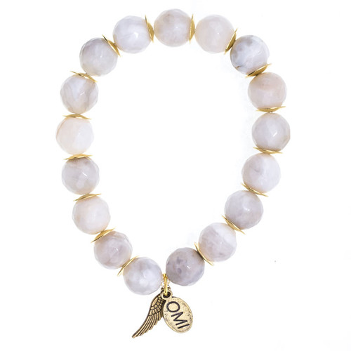 Faceted Natural Agate Stone Bead Bracelet with Gold Spacers- 10mm-Wholesale