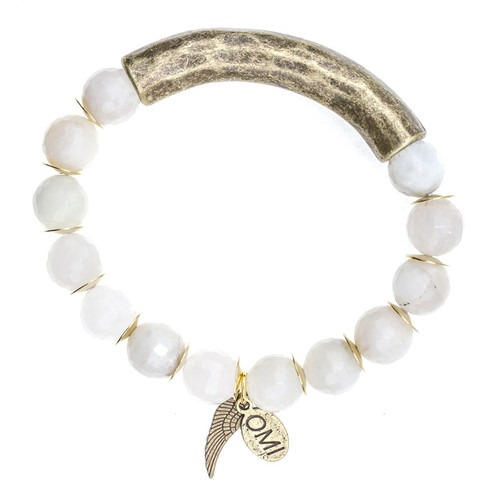 Faceted New Jade Stone Bead Bracelet with Bronze Bar and Spacers - 10mm-Wholesale Faceted New Jade Stone Bead Bracelet with Bronze Bar and Spacers - 10mm-Wholesale
