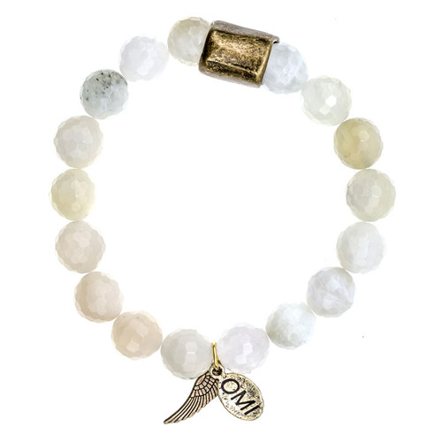 Faceted New Jade Stone Bead Bracelet with Bronze Tube - 10mm-Wholesale Faceted New Jade Stone Bead Bracelet with Bronze Tube - 10mm-Wholesale