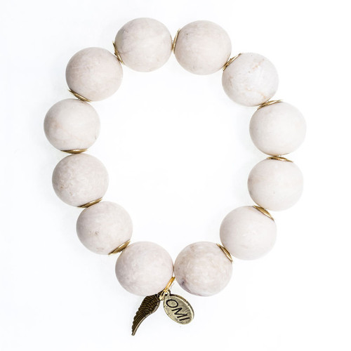 Matte Petrified Wood Big Bead Bracelet - 18mm