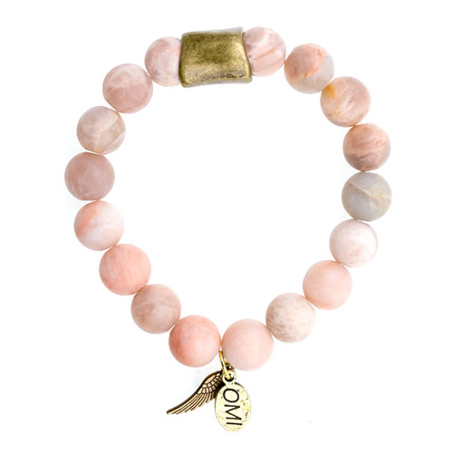 Matte Sunstone Bead Bracelet with Bronze Tube - 10mm-Wholesale  Matte Sunstone Bead Bracelet with Bronze Tube - 10mm-Wholesale