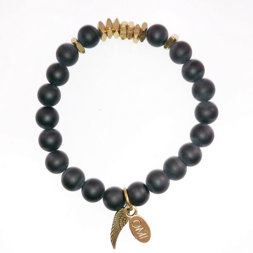 Black Matte Agate With Bronze Grouped Spacers-8MM Black Matte Agate With Bronze Grouped Spacers-8MM