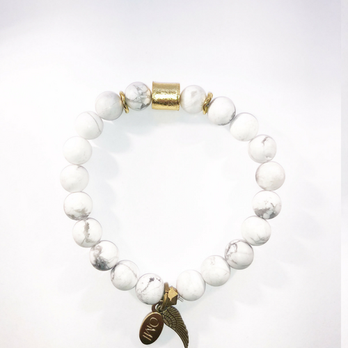 White Marble Howlite with Gold Brushed Tube 8MM White Marble Howlite with Gold Brushed Tube 8MM