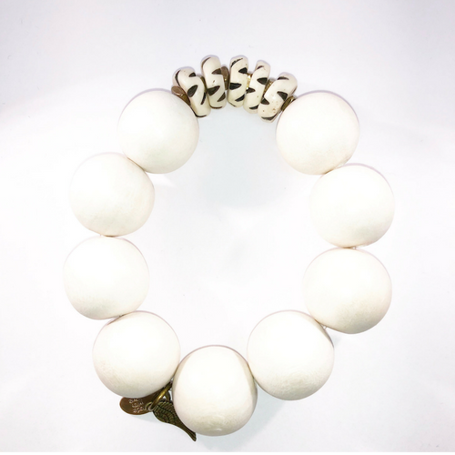 Carved Ox Bone Rondelle Beads | White Slash Carved Bone Beads