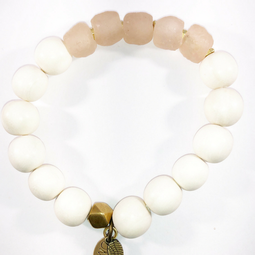 Grey Sea Glass With Round Tibetan Gold Beads 12 MM-Wholesale