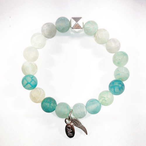Green Matte Agate with silver square 10MM Green Matte Agate with silver square 10MM