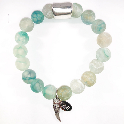 Green Agate with Small Silver Tube 10MM Green Agate with Small Silver Tube 10MM