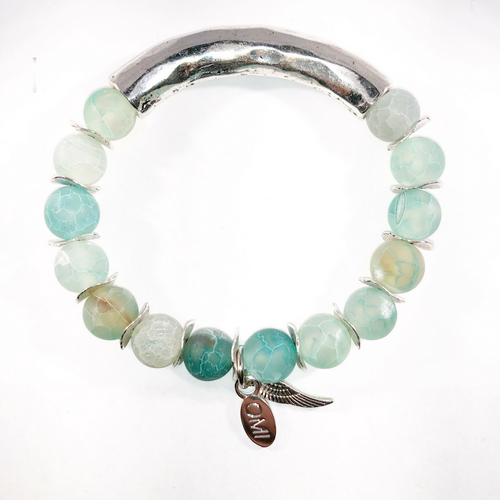 Green Matte Agate with silver bar and spacers 10MM Green Matte Agate with silver bar and spacers 10MM
