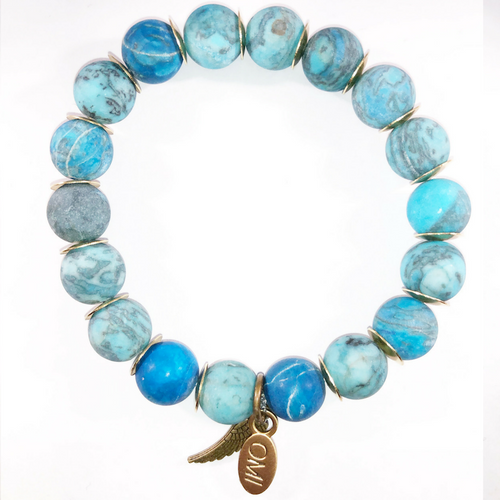 Matte Turquoise sea blue Jasper with gold spacers 10MM Matte Turquoise sea blue Jasper with gold spacers 10MM