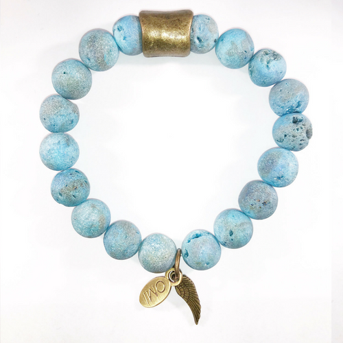 Matte Blue Druzy with small bronze tube 10MM Matte Blue Druzy with small bronze tube 10MM