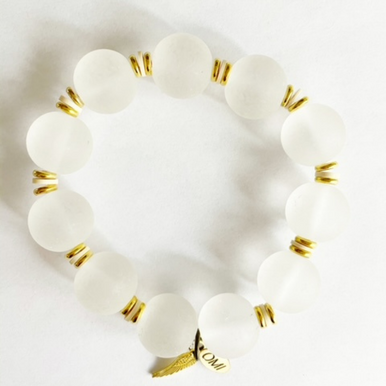 White Wood Big Bead Bracelet with Gold Geometric Bead and Spacers  20mm-Wholesale