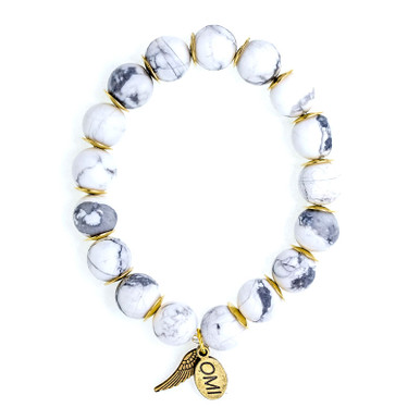 White Matte Agate Stone Bead Bracelet with Bronze Spacers- 10mm