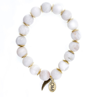 Faceted Natural Agate Stone Bead Bracelet Set with Brushed Gold