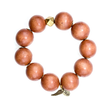 White Wood Big Bead Bracelet with Gold Geometric Bead and Spacers