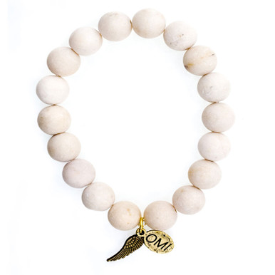 White Wood Big Bead Bracelet with Gold Geometric Bead and Spacers
